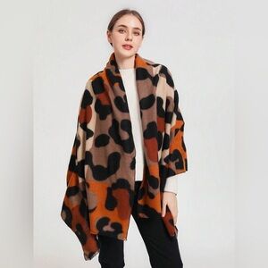NEW Leopard Print Rectangle Scarf Shawl Brown Shades + Black Shabby Chic